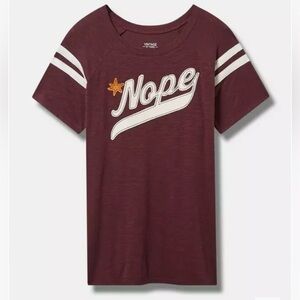 Torrid Nope Fitted Vintage Slub Varsity Boat Neck Tee